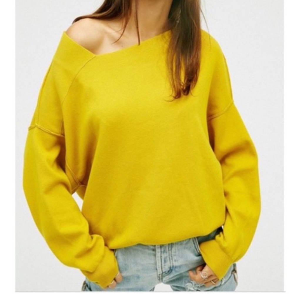 Free People Off-the-Shoulder Sweater in Mustard Yellow